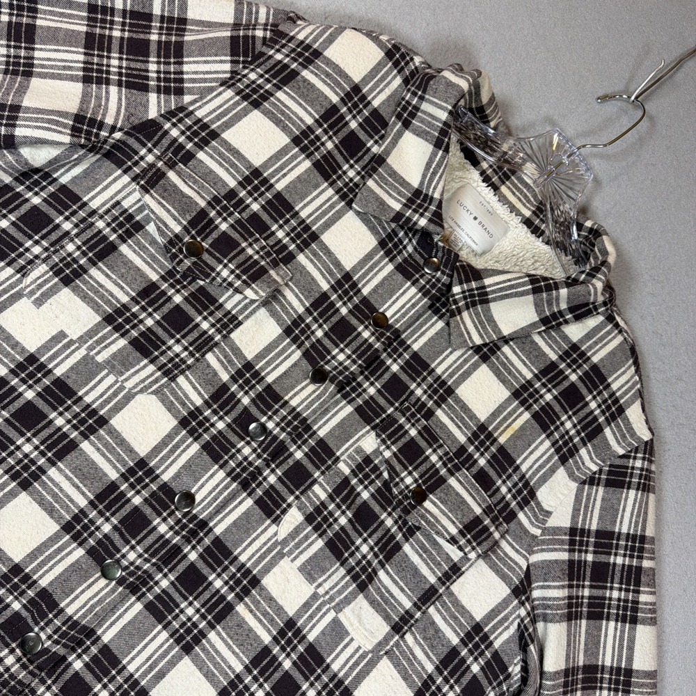 Lucky Brand Sherpa Lined Plaid Flannel Snap-up Shacket Size XLarge